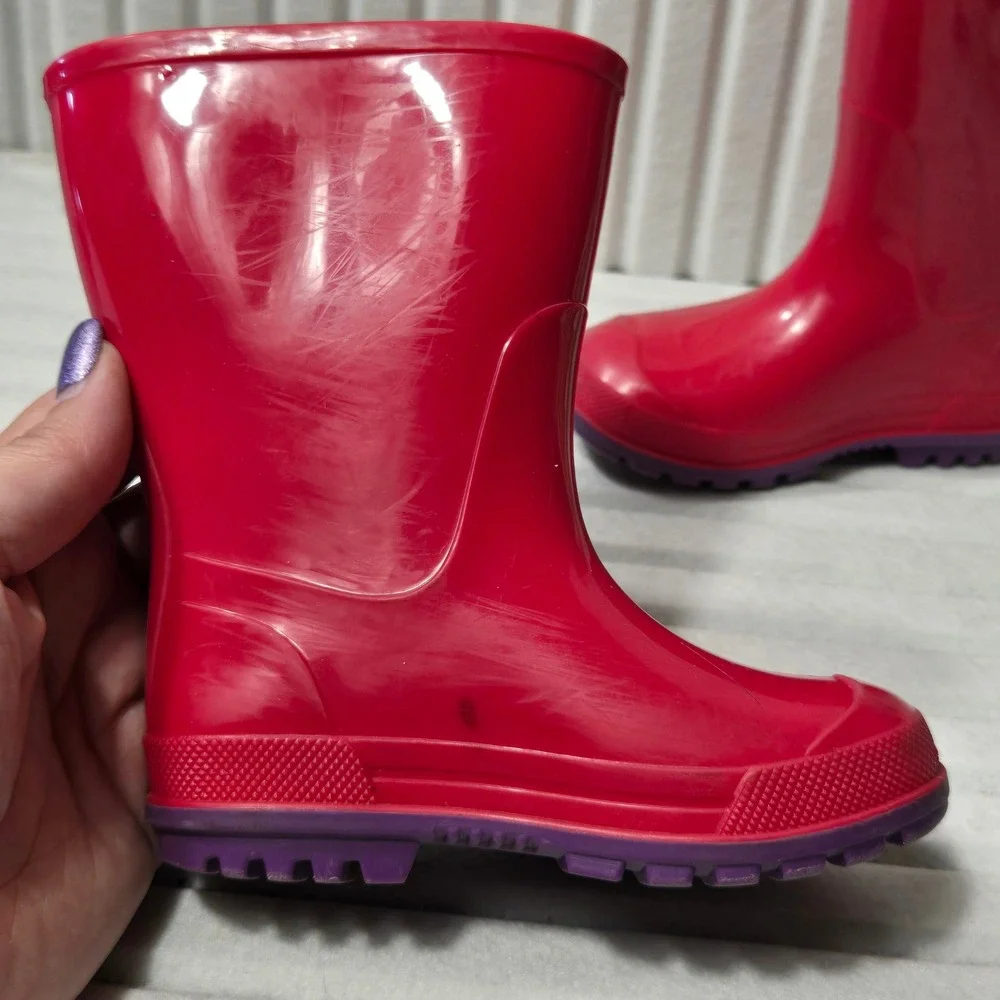 Kids Pink Rubber Rain Boots Purple Lug Sole Waterproof Size 5-6 Made‎ in Canada